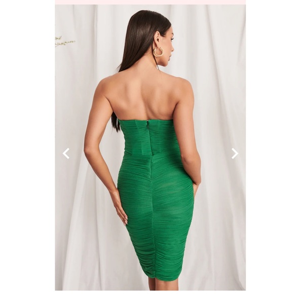 NEW SEASON Lavish Alice ruched corset mesh midi dress in spring green - Picture 5 of 8